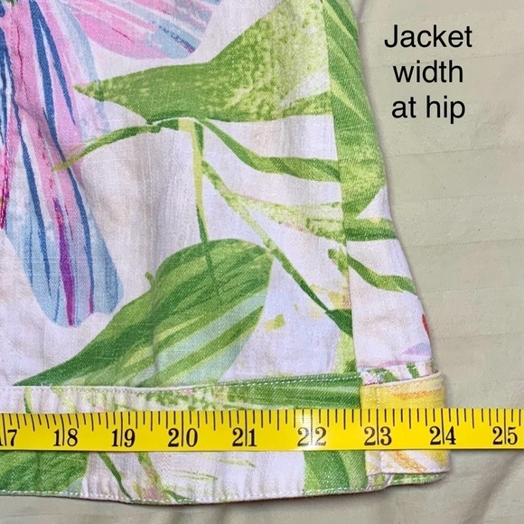 🐠 Chicos Tropical Floral Linen Blend Jacket, Pre-Owned, Size 3 (16) 🌺 - Picture 7 of 12